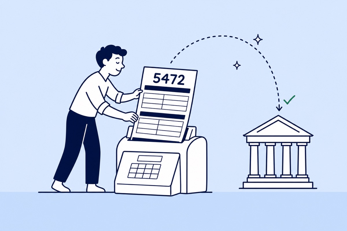 Person faxing Form 5472 to an IRS building