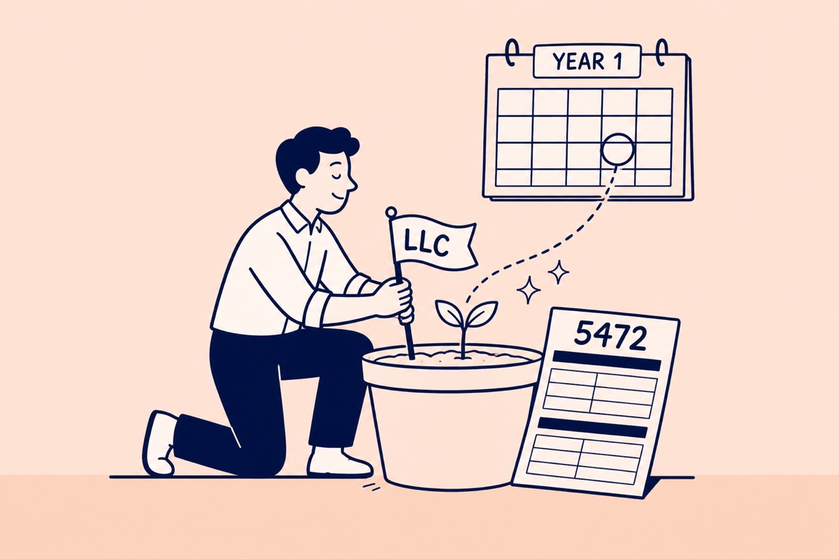 New business paperwork with a first-year calendar