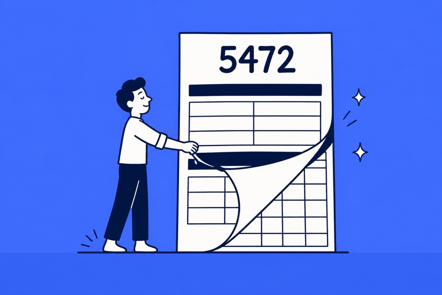 Lifting the corner of Form 5472 to reveal its field grid